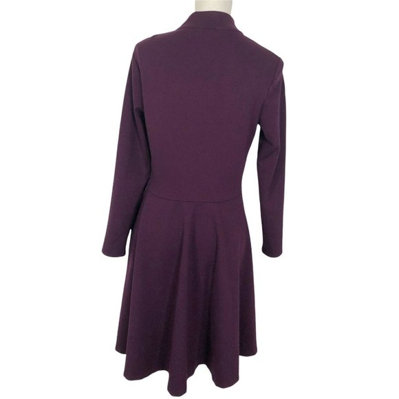 T Tahari Womens 12 Large Mock Neck Long Sleeves Fit & Flare Dress Purple Ponte - Picture 7 of 12